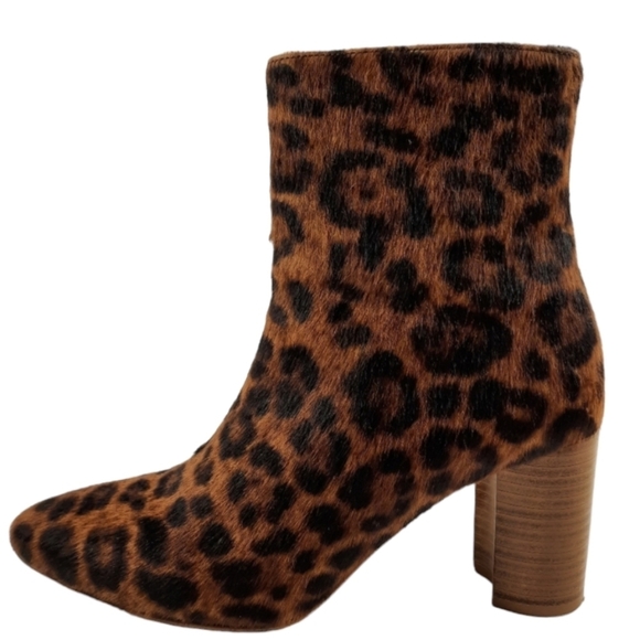 A.P.C. LIV Calf Hair Leather Ankle Boot Leopard Animal Print Pony Bootie Heeled - Picture 3 of 10